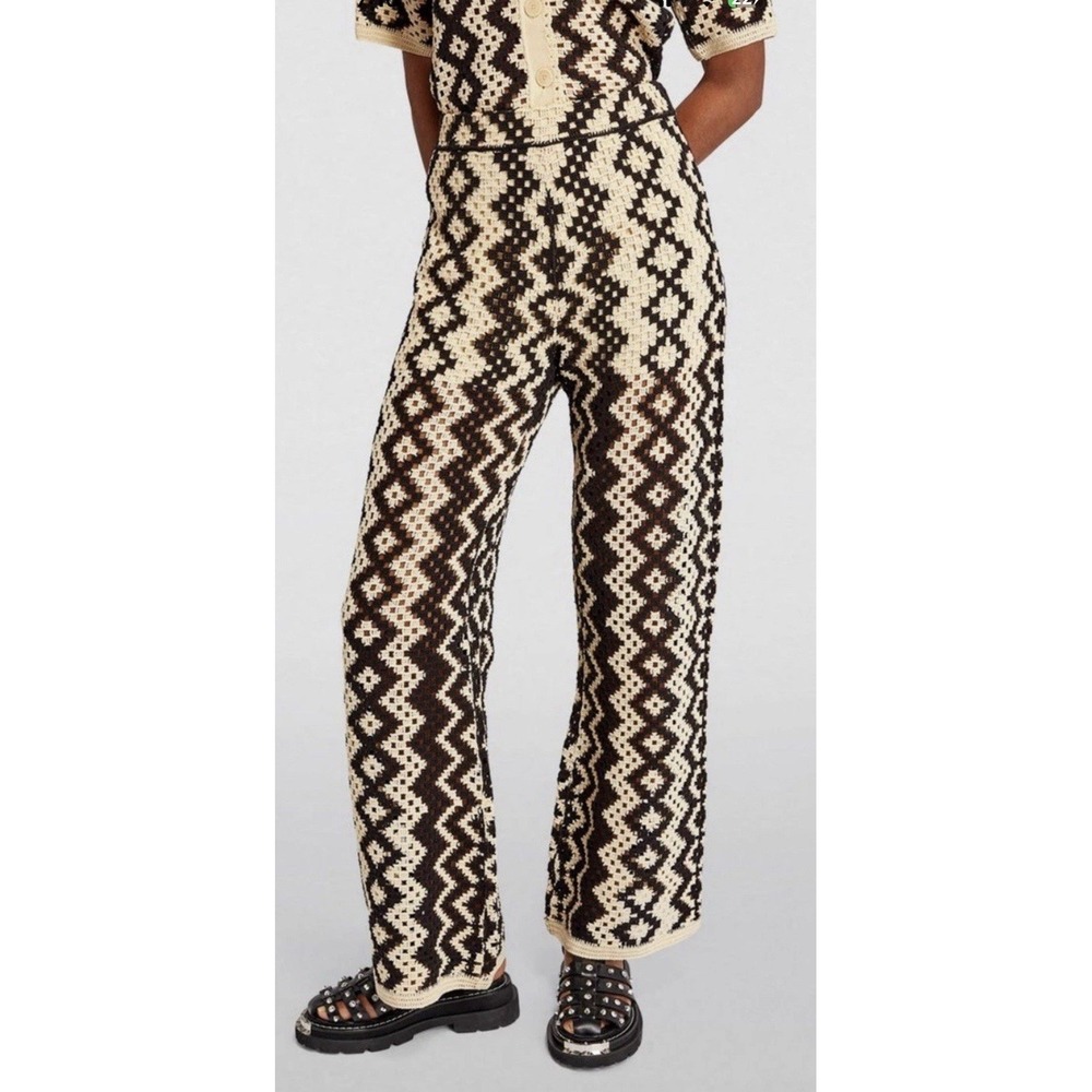 Sandro Henrik Geometric Crochet Wide Leg Pants 40 Coastal Boho Chic Resort - Picture 4 of 14
